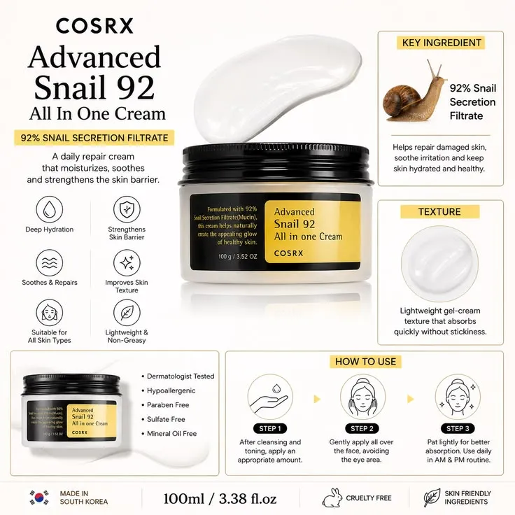 Cosrx Advanced Snail 92 All In One Cream 100gm Thumbnail 2 - Cosmetics