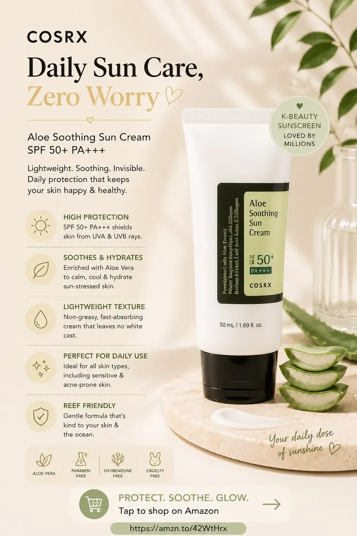 COSRX Aloe Soothing Sun Cream SPF50 PA+++ 50ml Thumbnail 2 - Cosmetics